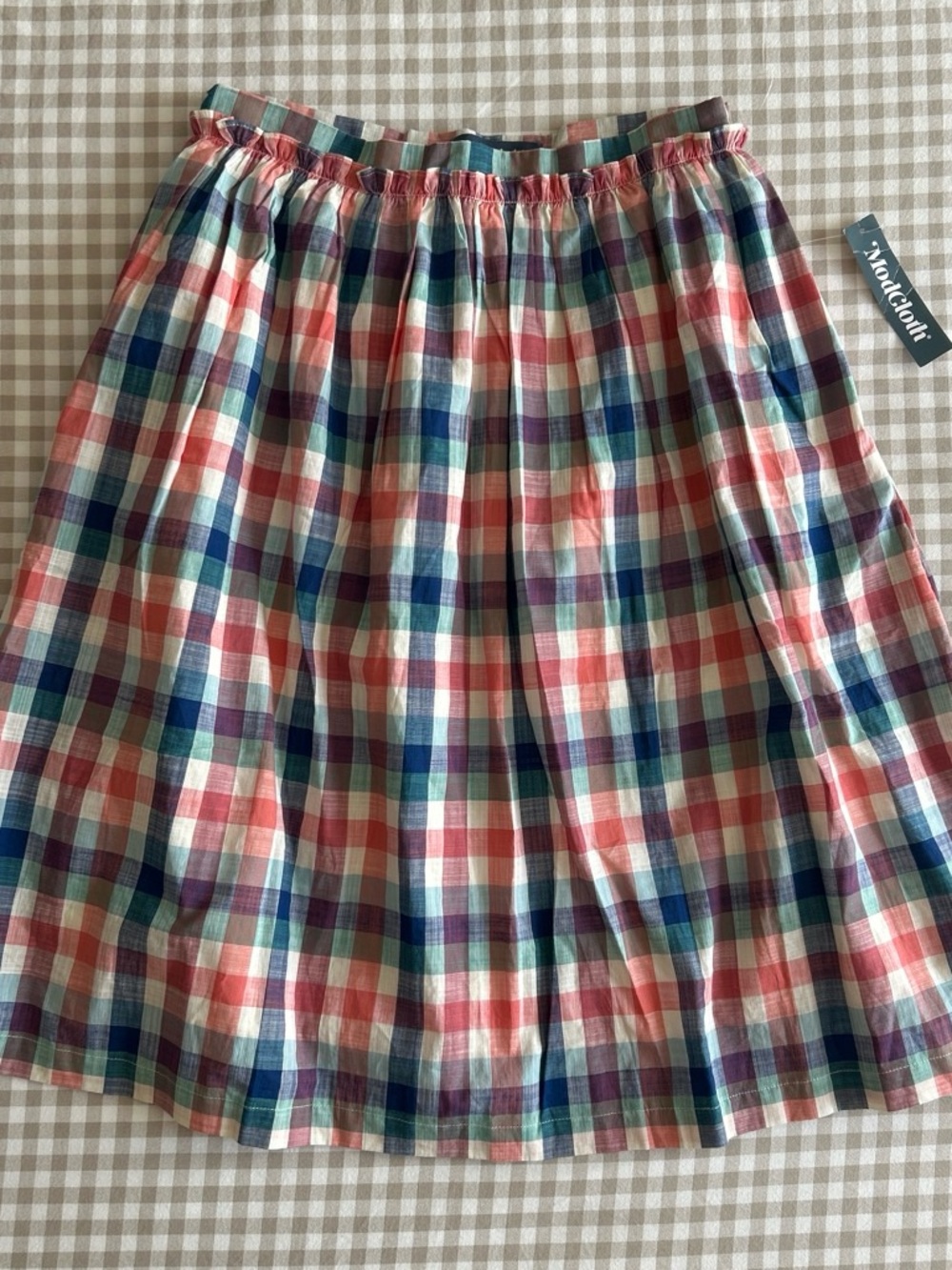Modcloth Plaid Cotton A-Line Skirt — Coral, Navy, Green, Cream
